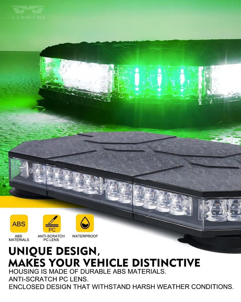 LUMENIX LED Rooftop Strobe Beacon Lights Bar w/Controller Magnetic Emergency Traffic Warning Caution Flashing Light for Construction Vehicles Tow Trucks Snowplow Cars - White Green (Patent Design) - Image 2